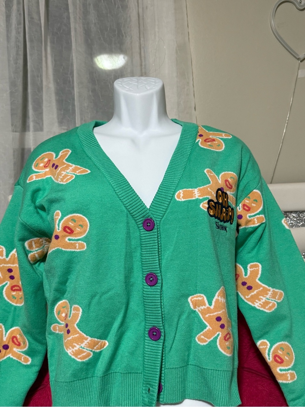 Green Gingerbread Button-Front Cardigan Sweater
